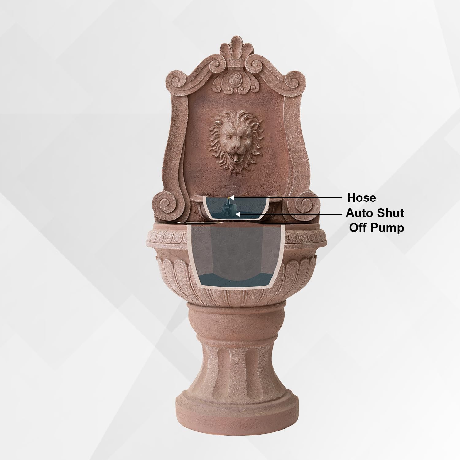 Xbrand 52.4' Sandstone Lion Head Floor Fountain, Two-Tier Outdoor Water Feature, Durable Resin Construction