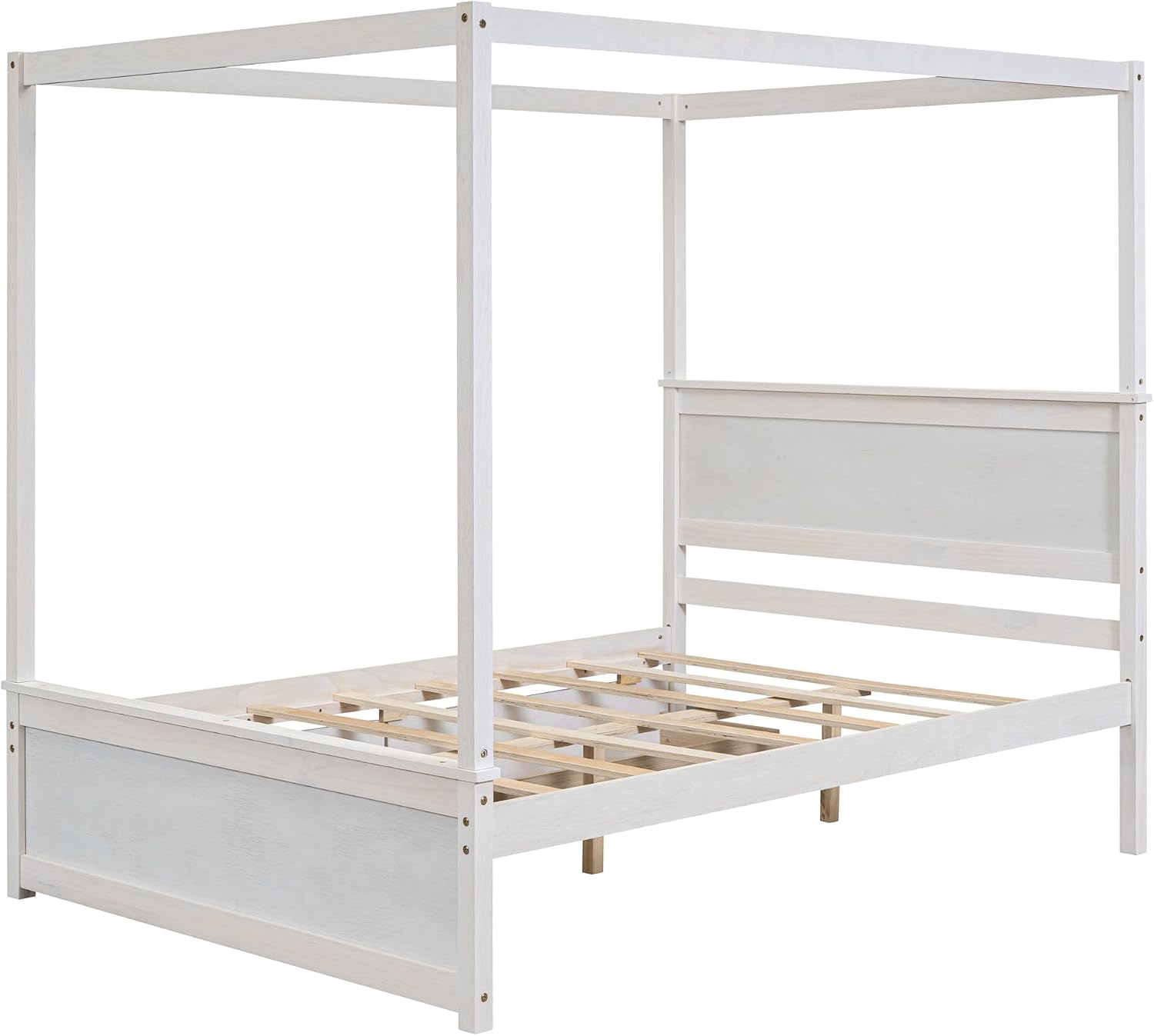 Harper & Bright Designs Wood Canopy Bed with Two Drawers, Full Size Canopy Platform Bed with Support Slats .No Box Spring Needed, Brushed White