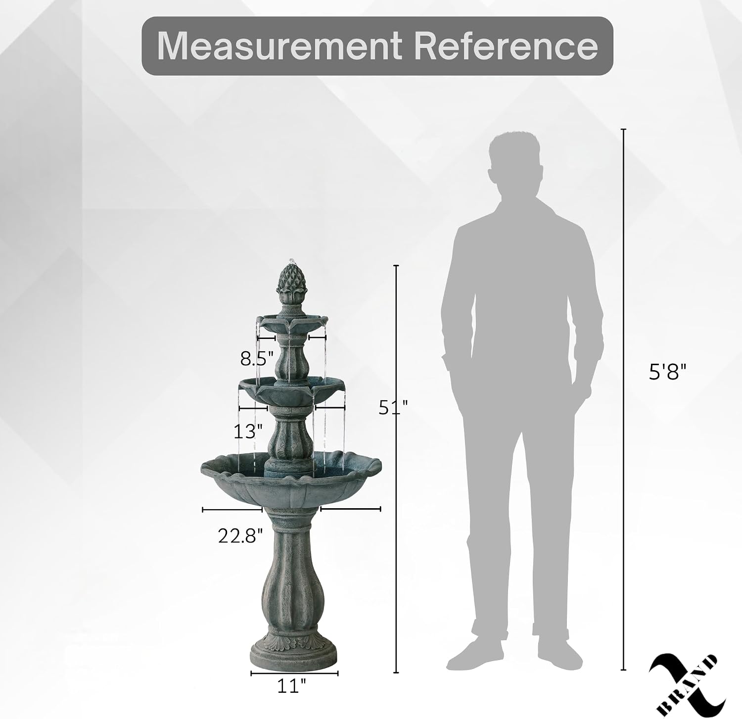 XBrand 51' 3-Tier Outdoor Waterfall Fountain, Weather-Resistant Resin Freestanding Water Feature with Pump, Gray