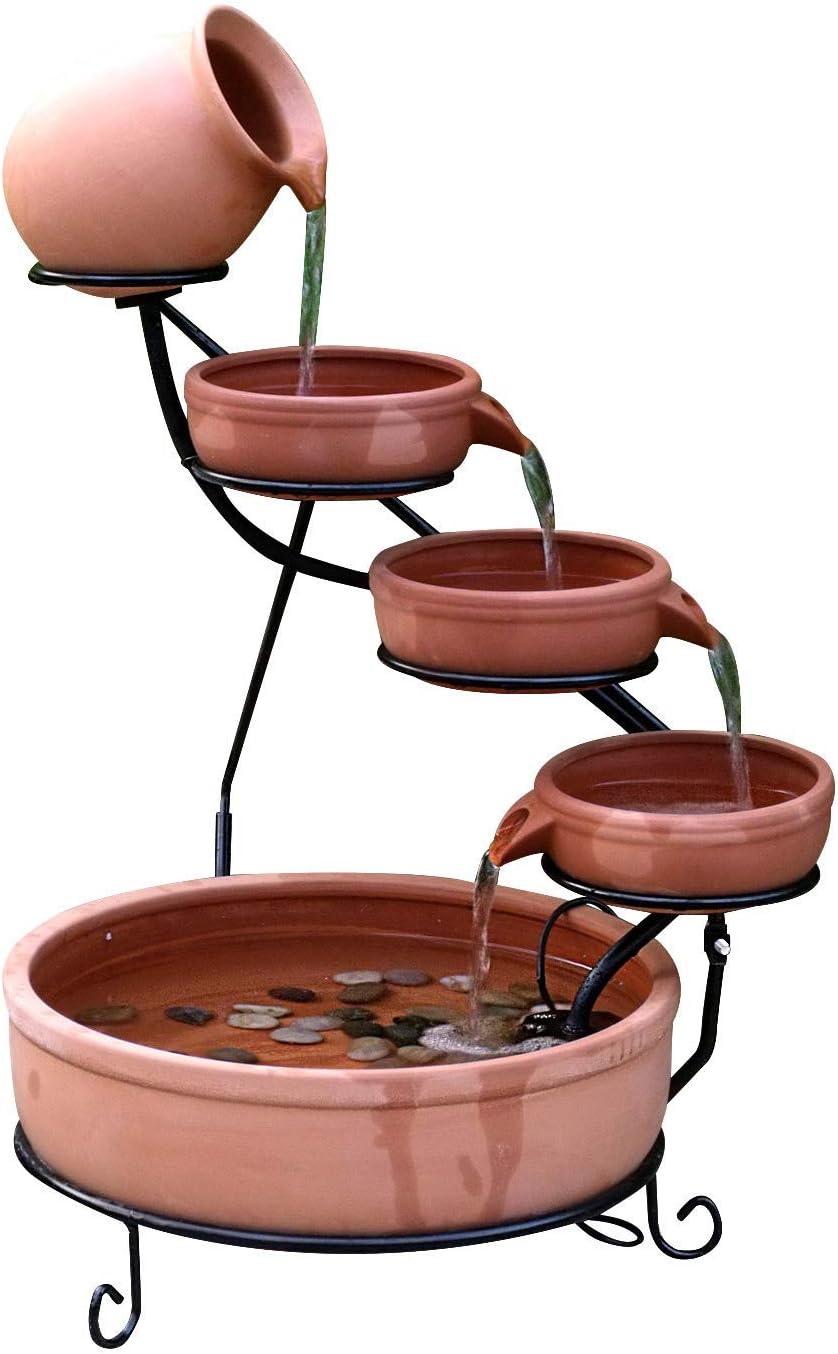 ASC Cascade Ceramic Solar Water Fountain Bowls 5 Tierd with Panel Pump Cascading Garden Decoration Bird Iron Frame