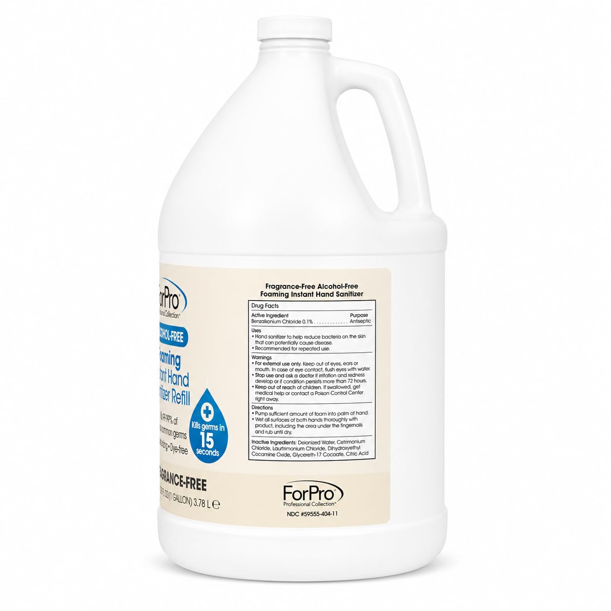 ForPro Alcohol-Free Foaming Instant Hand Sanitizer, Moisturizing, Dye-Free Formula, Fragrance Free, 1 Gallon Refill (Pack of 4)