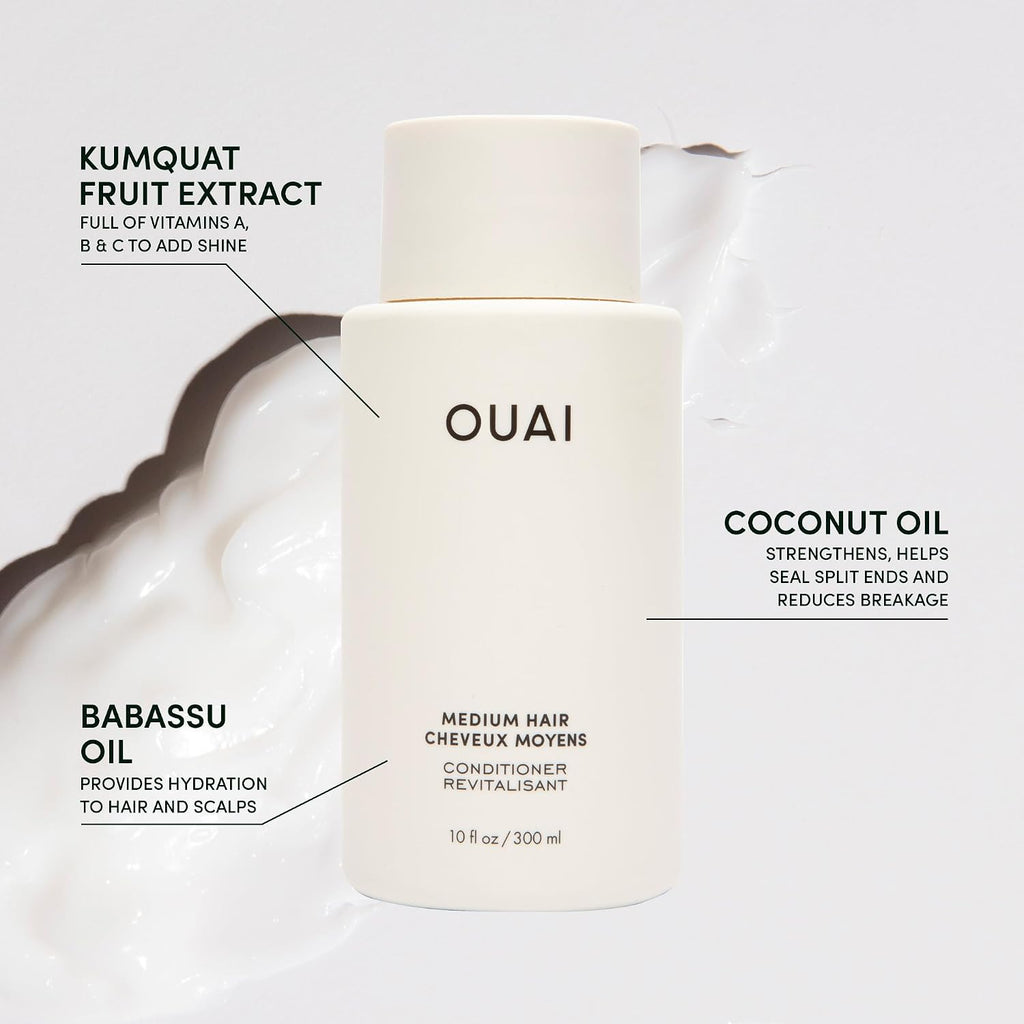 OUAI Medium Hair Bundle - Shampoo (10 Oz), Conditioner (10 Oz) & Hair Treatment Masque (8 Fl Oz) with Shea Butter, Keratin and Panthenol - Paraben, Phthalate and Sulfate Free