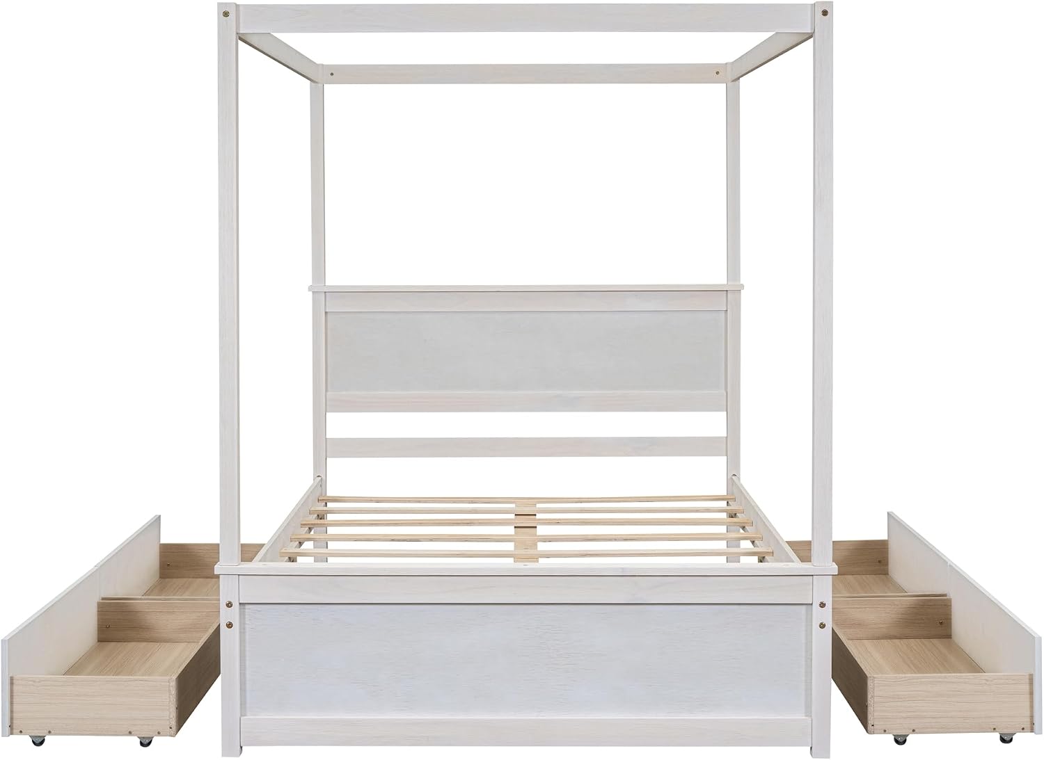 Harper & Bright Designs Wood Canopy Bed with Four Drawers,Full Size Canopy Platform Bed with Support Slats .No Box Spring Needed, Brushed White