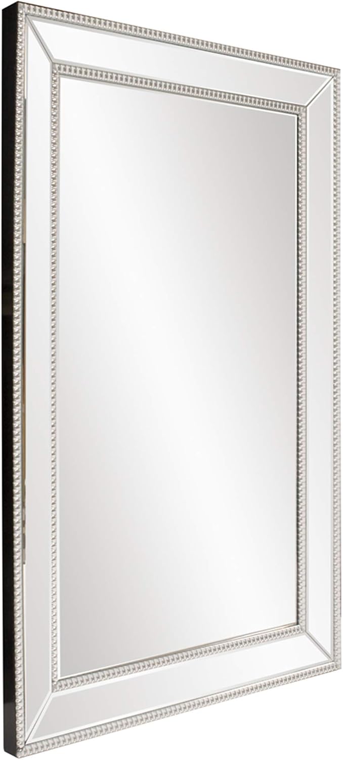 Howard Elliott Collection Gemma Hanging Large Rectangular Wall Mirror, Modern Glass Frame Mirror with Silver Beaded Trim, Accent Vanity Mirror for Living Room, Entryway and Bathroom, 48 x 32 Inch