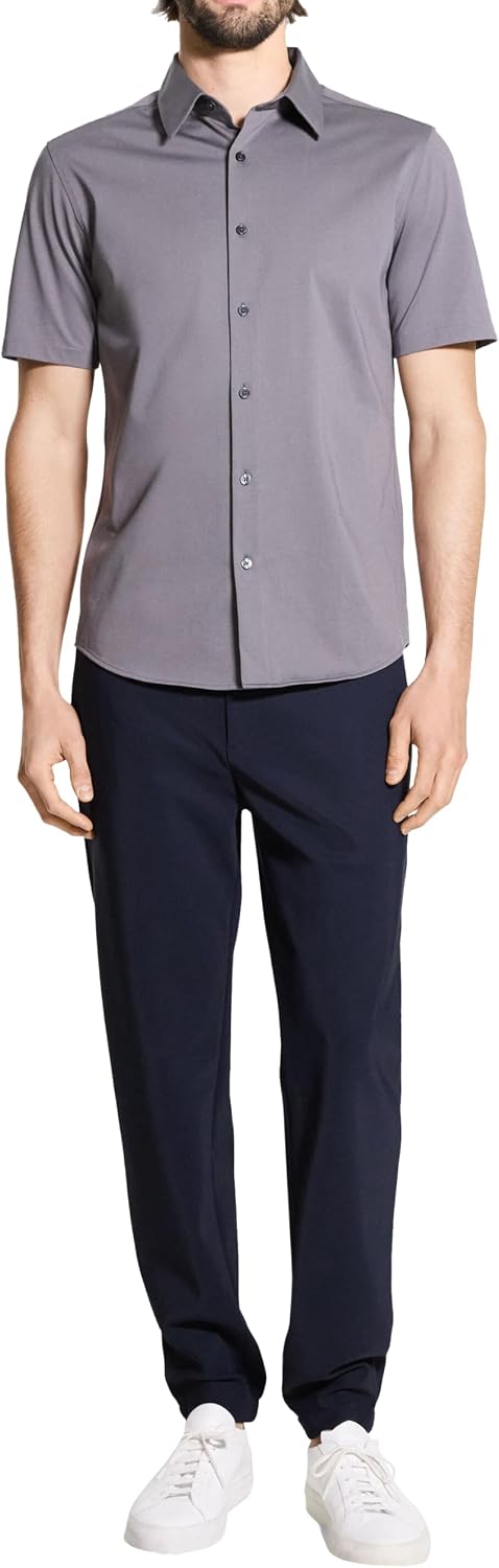 Theory Men's Theory Men's Irving Short Sleeve Button Down Woven in Structure Knit