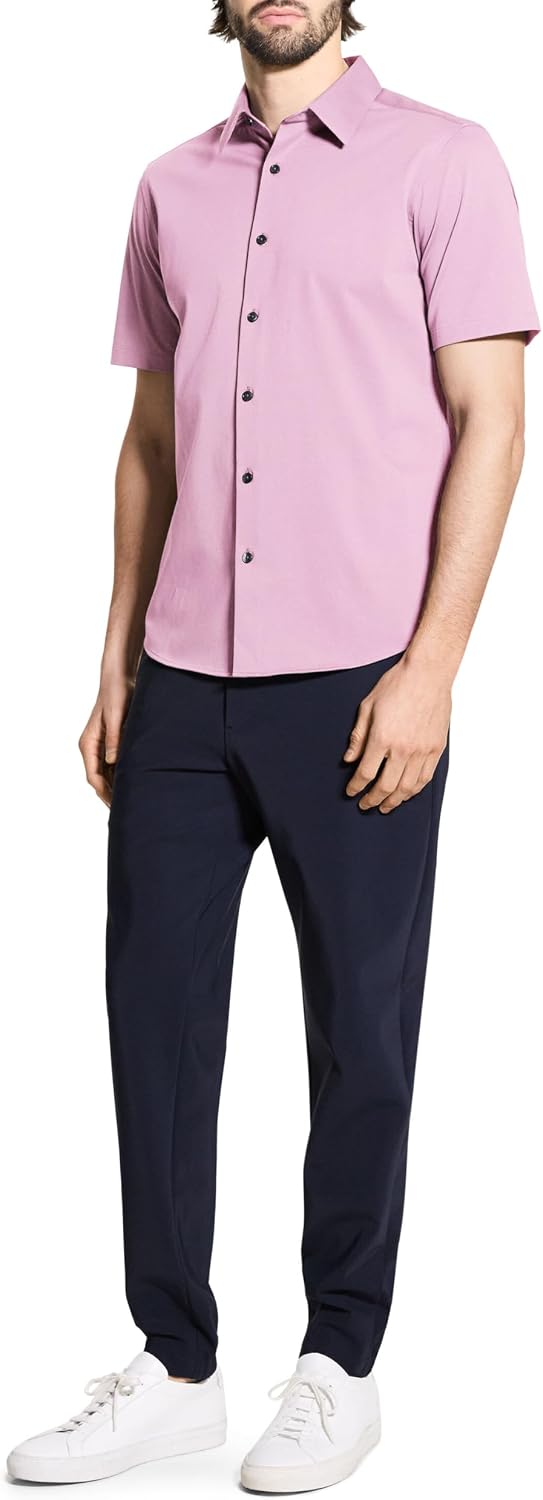 Theory Men's Theory Men's Irving Short Sleeve Button Down Woven in Structure Knit
