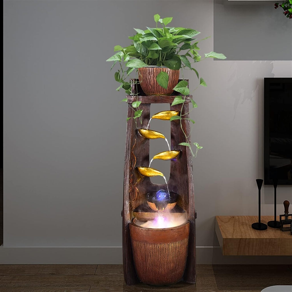 Indoor Water Fountain Tabletop Fountains 5-Tier Desktop Water Fountain - Orb Tabletop Fountain Relaxation Desktop Fountain with LED Light - for Home Office for Home Bedroom Office Decoration (A )