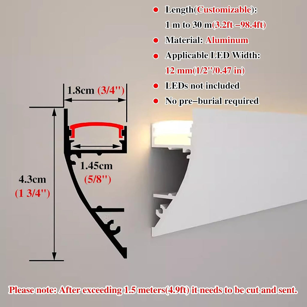 LED Wall Light Strip - Aluminum Diffuser Channel for Home Decor, 10m (32.8ft) LED Trim System for Bedrooms, Modern Wire Lighting Solution (Black)