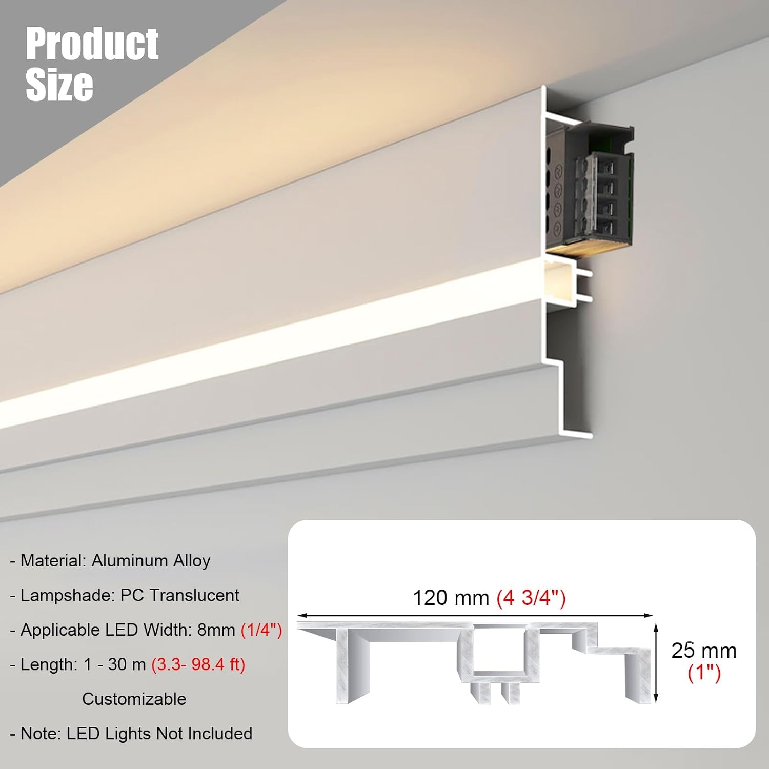 LED Light Channel Rectangular Skirting, Ceiling Wall Decoration Lighting Crown Moulding, 4.7' Width, 39.3ft LED Lighting Trim - Modern Home Decor Accent for Indoor Spaces