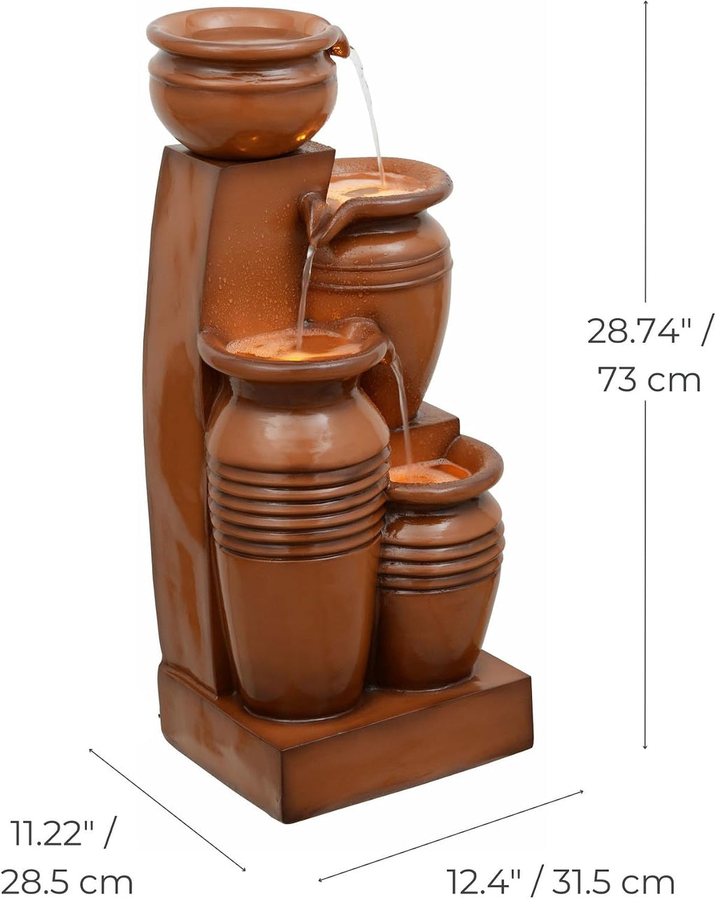 Teamson Home 28.7' 4-Tier Cascading Bowl Solar Powered Water Fountain for Outdoor Living Spaces, Terracotta