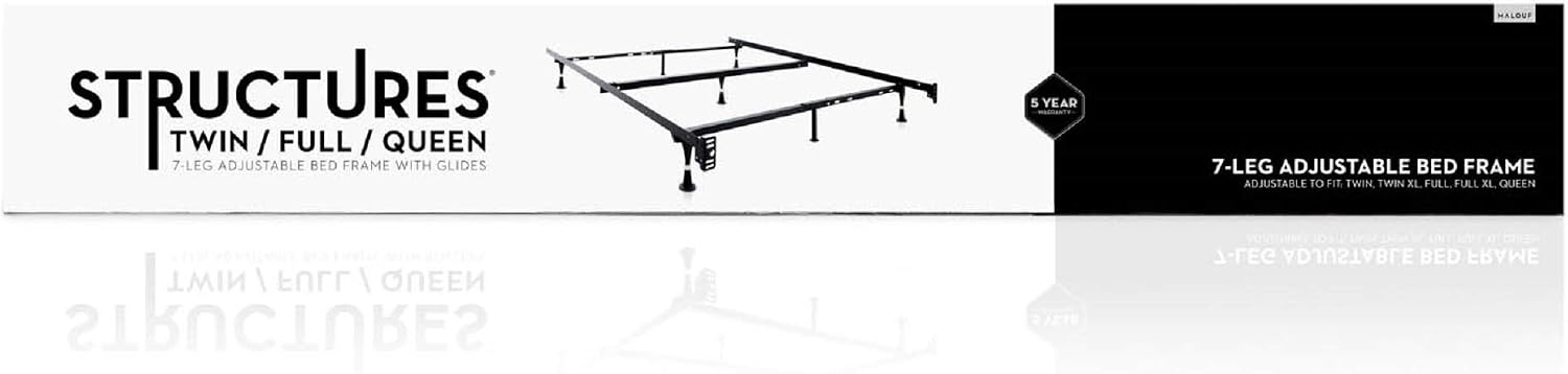 STRUCTURES Heavy Duty Adjustable Metal Bed Frame with 7 Legs, Center Support and Glides Only - Queen, Full XL, Full, Twin XL, Twin