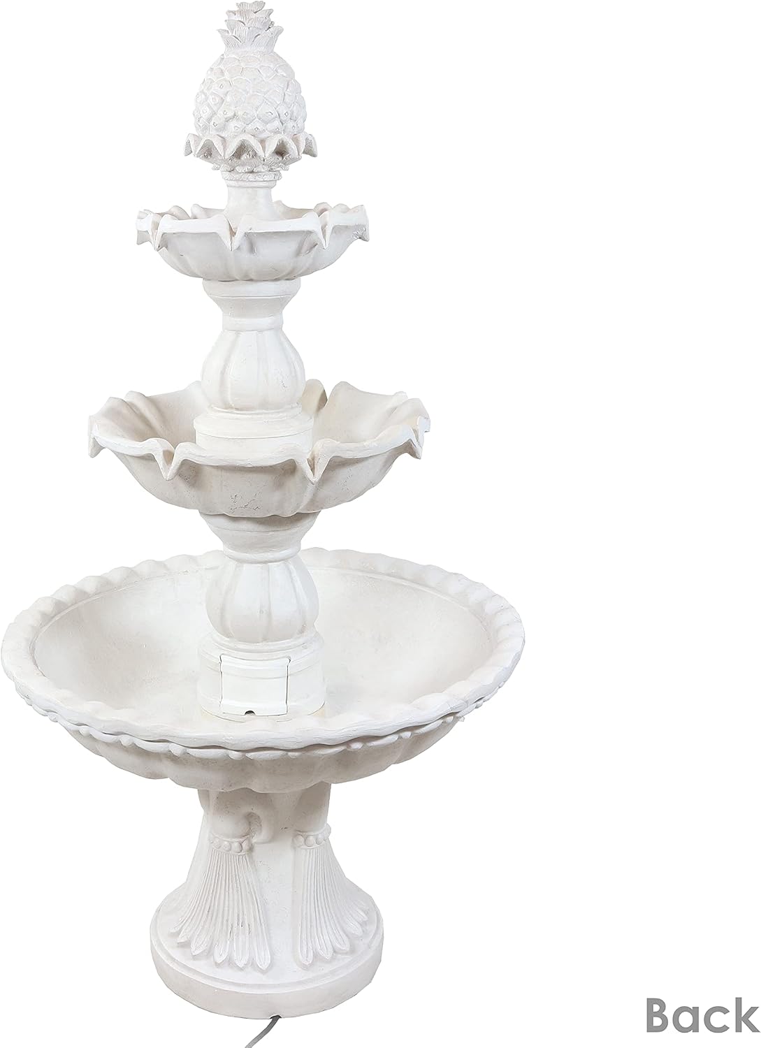 Sunnydaze 57' H Welcome 3-Tier Water Fountain - Large Electric Water Fountain with Pineapple Topper for Garden, Patio or Yard - White