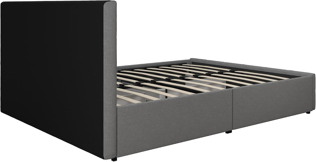 DHP Rose Upholstered Platform Bed with Underbed Storage Drawers and Button Tufted Headboard and Footboard, No Box Spring Needed, Queen, Gray Linen