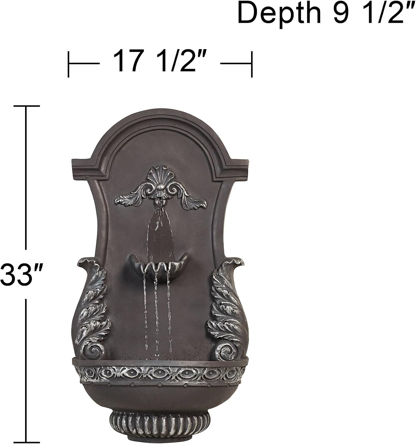 San Pablo Ornate 33' High Large Italian Indoor Outdoor Decor Gray Resin Wall Fountain Tiered Waterfall Basin Water Feature for Outside Garden Patio Yard Backyard Porch Deck - John Timberland