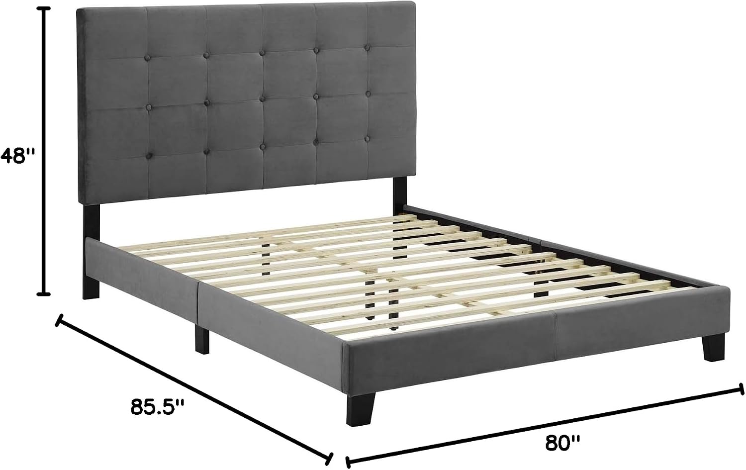 Modway Melanie Performance Velvet Upholstered Tufted King Platform Bed in Gray