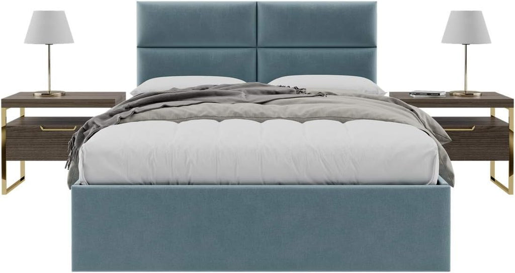 Vänt Upholstered Wall Mounted Velvet Headboard Panels - Isabelle Layout - 60' X 23'- Configuration of 4 Individual Panels - Recommended for Queen-Full - Velvet/Antique Blue