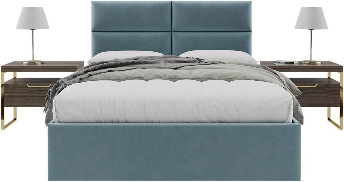 Vänt Upholstered Wall Mounted Velvet Headboard Panels - Isabelle Layout - 60' X 23'- Configuration of 4 Individual Panels - Recommended for Queen-Full - Velvet/Antique Blue