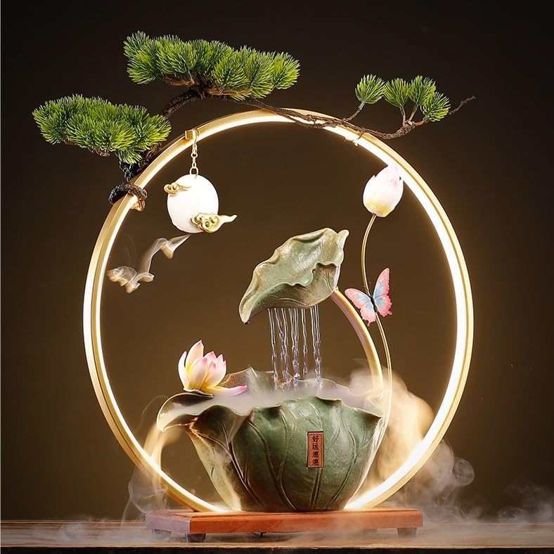Desktop Fountain Tabletop Fountain Ceramic Flowing Water Ornaments Circulating Water Simple Modern Living Room Decorations Waterfall Fountain(B)