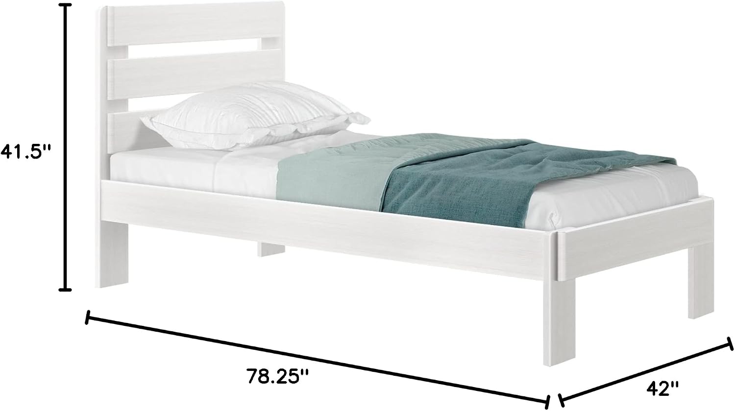 Plank+Beam Rustic Wood Twin Bed Frame, Platform Bed with Headboard, Slatted, White Wash