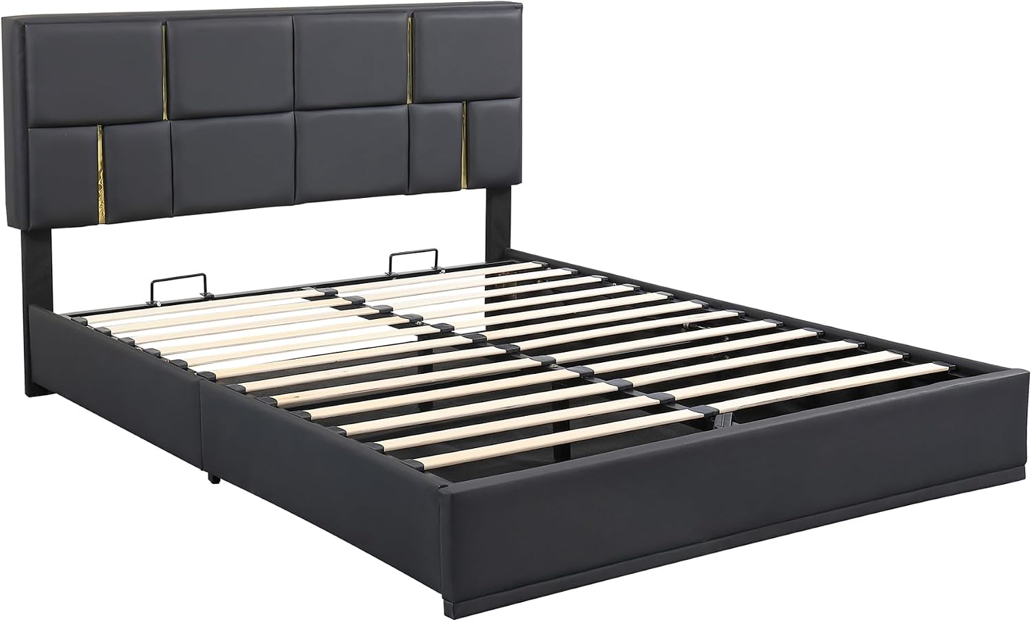 Queen Size Lift Up Storage Bed Frame, PU Leather Upholstered Platform Bed with Hydraulic Storage System and Wooden Slats Support, No Box Spring Needed - Black