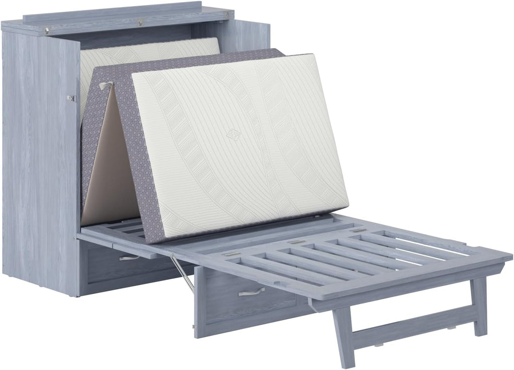 AFI, Northfield Murphy Bed Chest Twin XL with 6' Mattress, Storage Drawer & Built-in USB Charger, Driftwood
