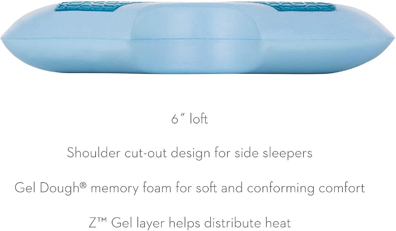 MALOUF Z Side Sleeper Shoulder Cutout Dough Memory Foam Pillow with Liquid Gel Layer-King, Blue