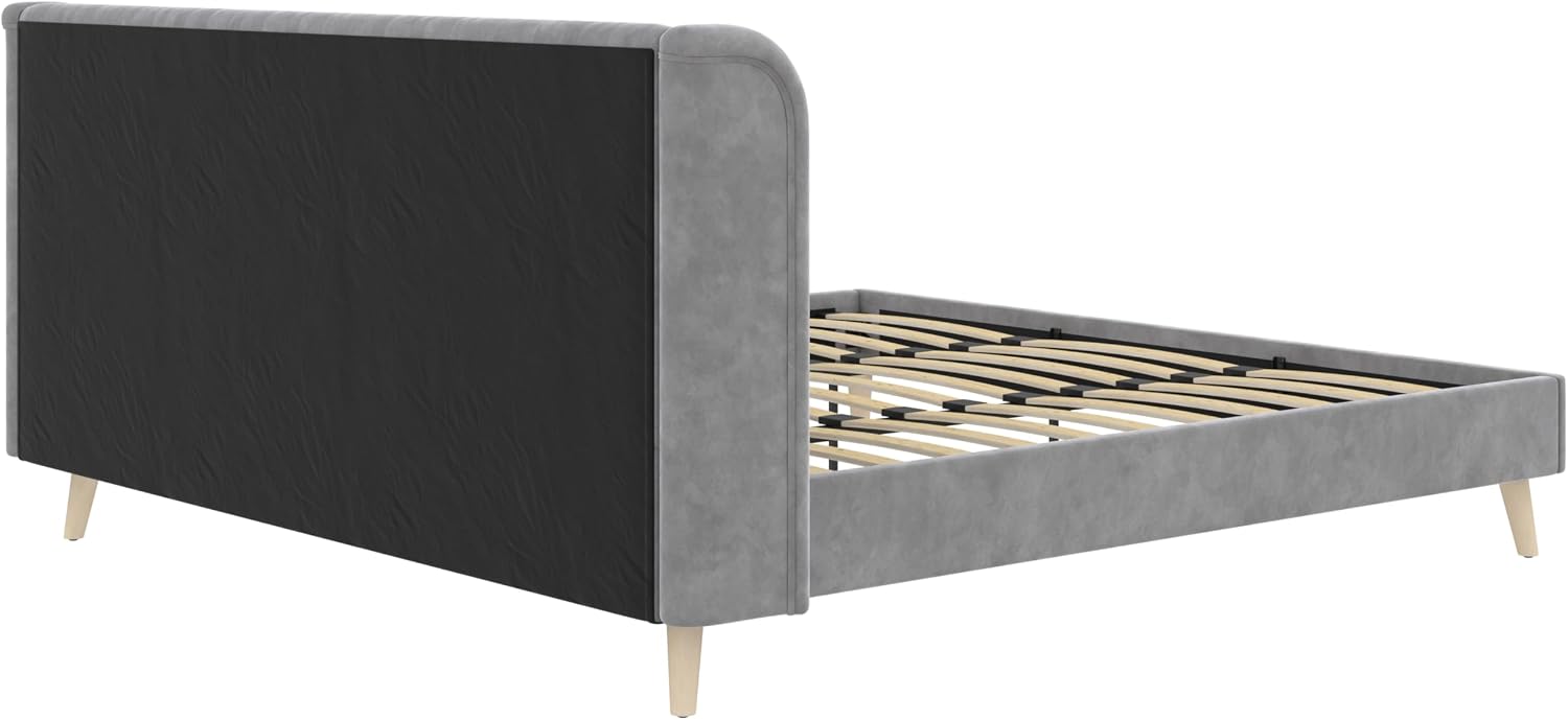 Novogratz Holly Upholstered Wingback Bed Frame, King, Light Gray Velvet