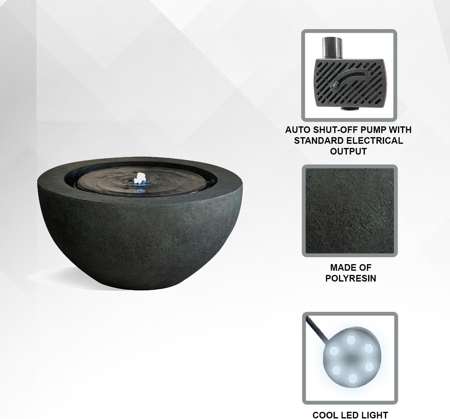XBrand 19.8' W Round Sphere Water Fountain Indoor Outdoor with LED Light, Polyresin Bubbler Feature for Patio Garden Yard Home Décor, Dark Green
