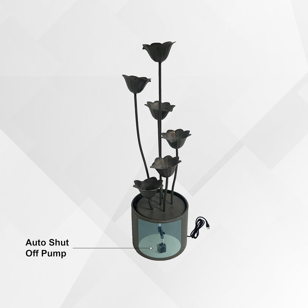 XBrand 35-Inch Freestanding Sculptural Metal Multi-Tier Flower Water Fountain, Silver