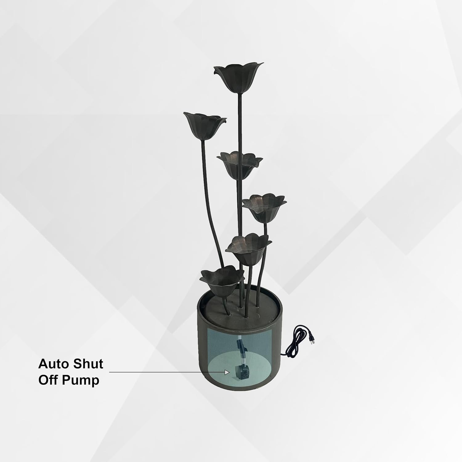 XBrand 35-Inch Freestanding Sculptural Metal Multi-Tier Flower Water Fountain, Silver