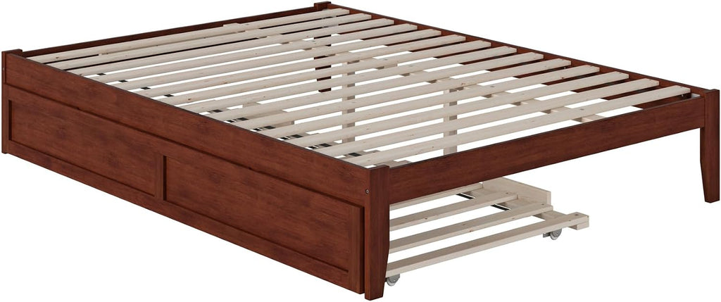 AFI Colorado Queen Size Platform Bed with Twin XL Trundle and Charging Station in Walnut