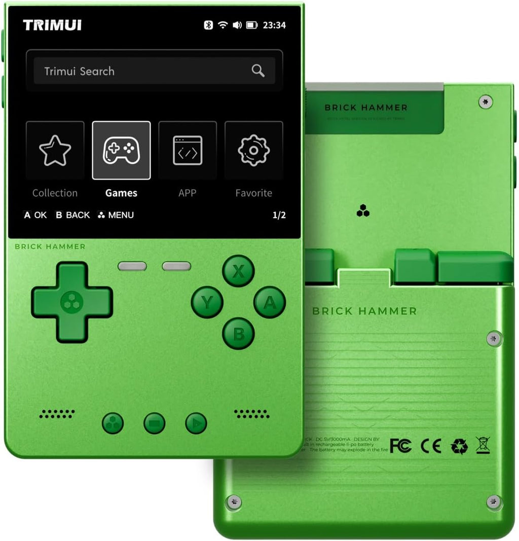 Brick Hammer Handheld Game Console, Mini Game Player with 3.2 inch IPS Screen, Portable Video Game Console with Built-in 64G TF Card (Green 64G)