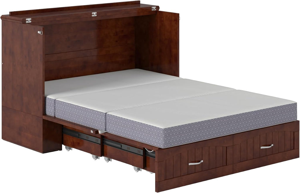 AFI, Southampton Murphy Bed Chest Full with 6' Mattress, Built-in USB Charger & Storage Drawer, Walnut
