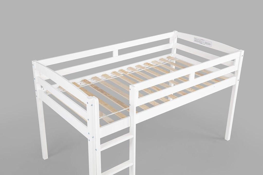 Tribeca Wood Low Loft Bed Frame / 14 Slat Supports/No Box Spring Necessary/Easy Assembly/Twin - White