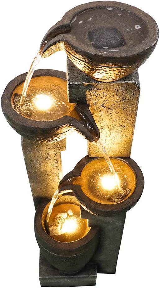 Hamiedun 40''H Water Fountain Outdoor Decor, 4-Tier Crocks Fountains for Outsides with LED Lights, Indoor Waterfalls Fountain for Garden, Patio, Deck, Porch, Backyard and Home Art Decor (40inch)