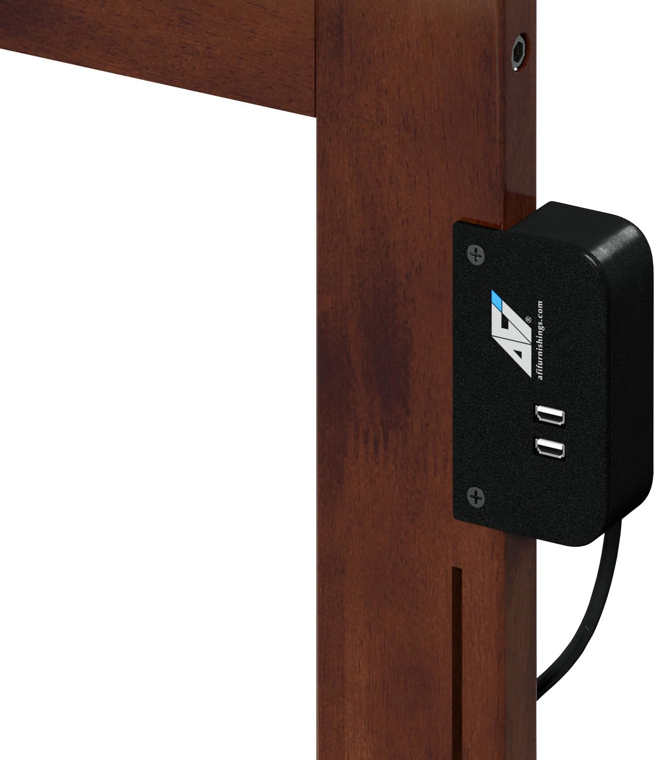 AFI Colorado Queen Size Platform Bed with Twin XL Trundle and Charging Station in Walnut
