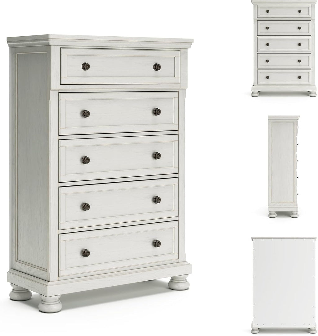 Signature Design by Ashley Robbinsdale Traditional 5 Drawer Chest, Antique White