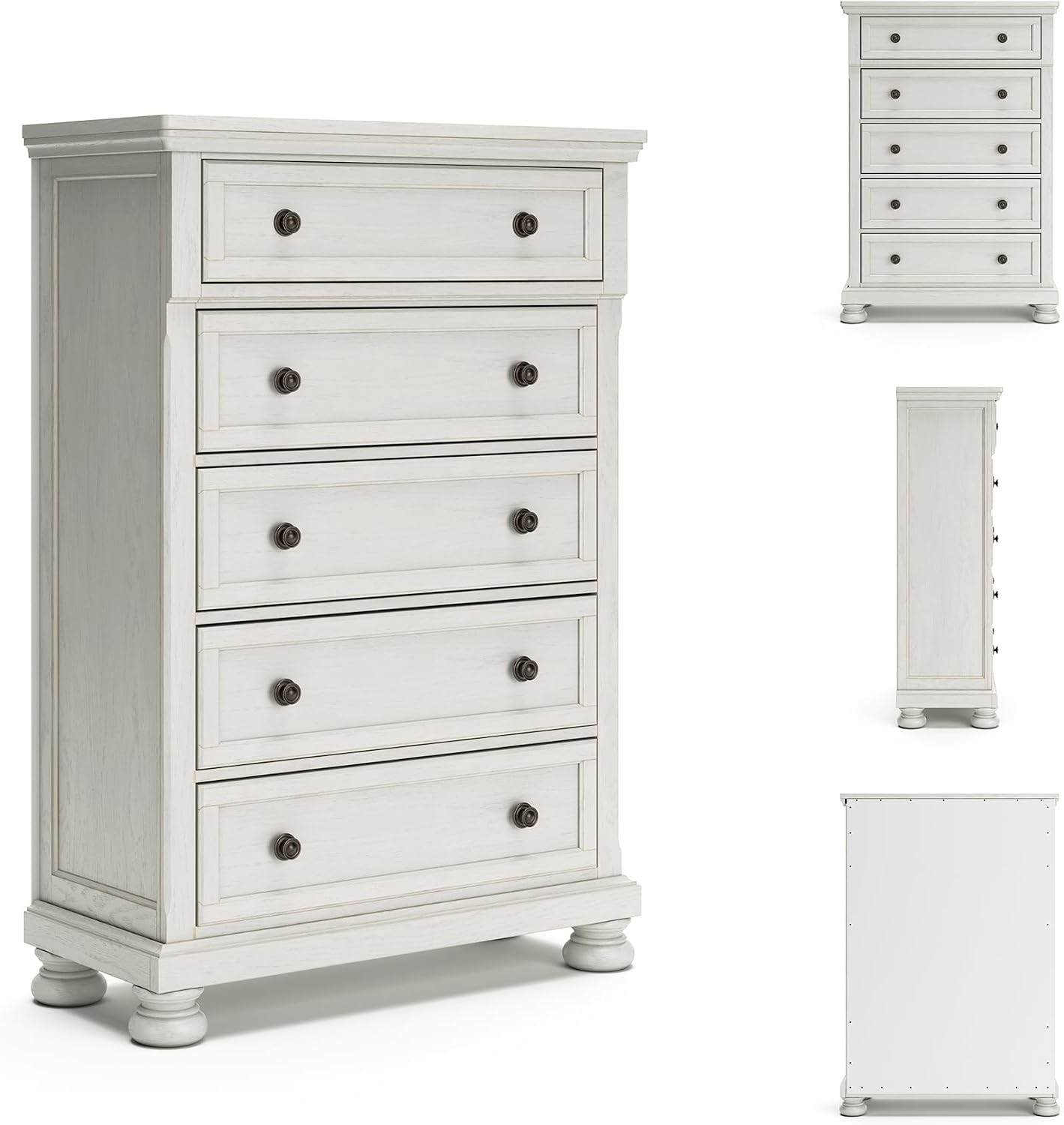 Signature Design by Ashley Robbinsdale Traditional 5 Drawer Chest, Antique White