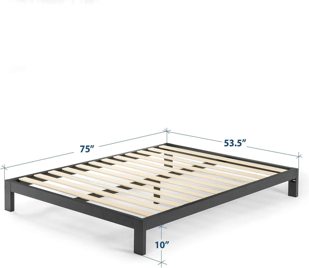 Mellow 10 inch Heavy Duty Metal Platform Bed/Wooden Slat Support/Mattress Foundation(No Box Spring Needed), Full, Black