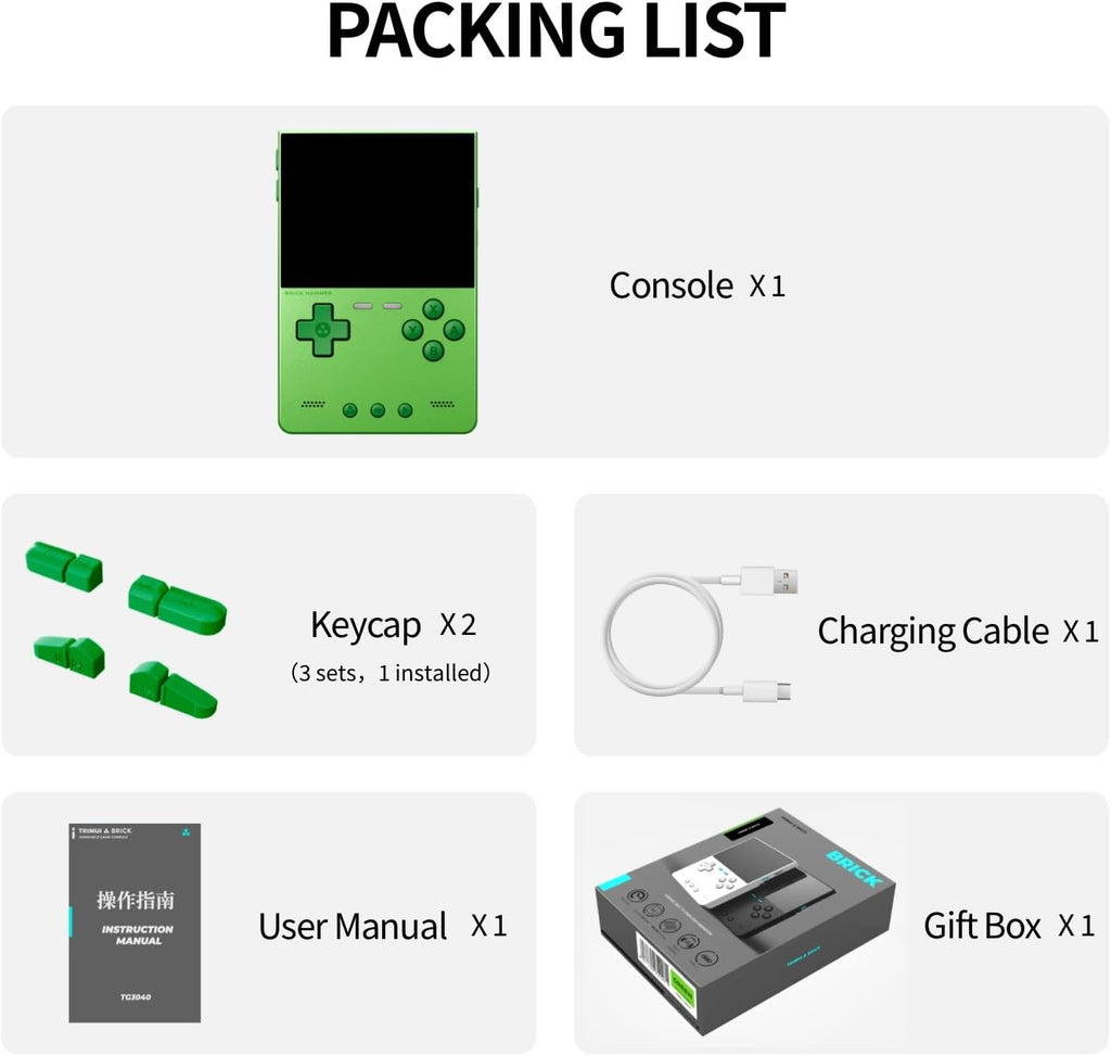 Brick Hammer Handheld Game Console, Mini Game Player with 3.2 inch IPS Screen, Portable Video Game Console with Built-in 64G TF Card (Green 64G)