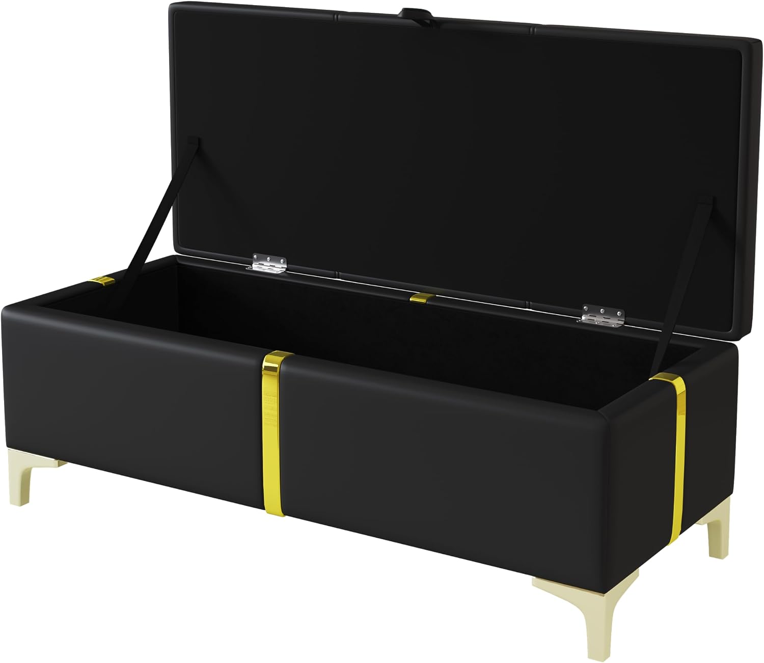 JIVOIT Elegant Design 2-Pieces Bedroom Sets, Queen Size Upholstered Platform Bed with Hydraulic Storage System, Upholstered Storage Ottoman with Metal Legs, Space Saving Design (Black,Sets,5)