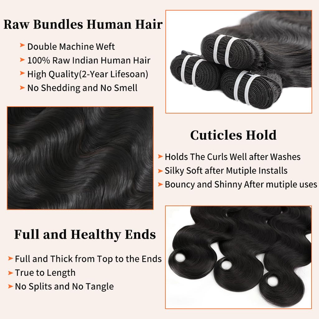 16A Raw Indian Bundles Human Hair 14 16 18 Inch Body Wave Bundles 100% Remy Virgin Human Hair 3 Bundles, 2-Year Life Span, Holds The Curls Well, Silky Soft after Mutiple Washes, No Sheds