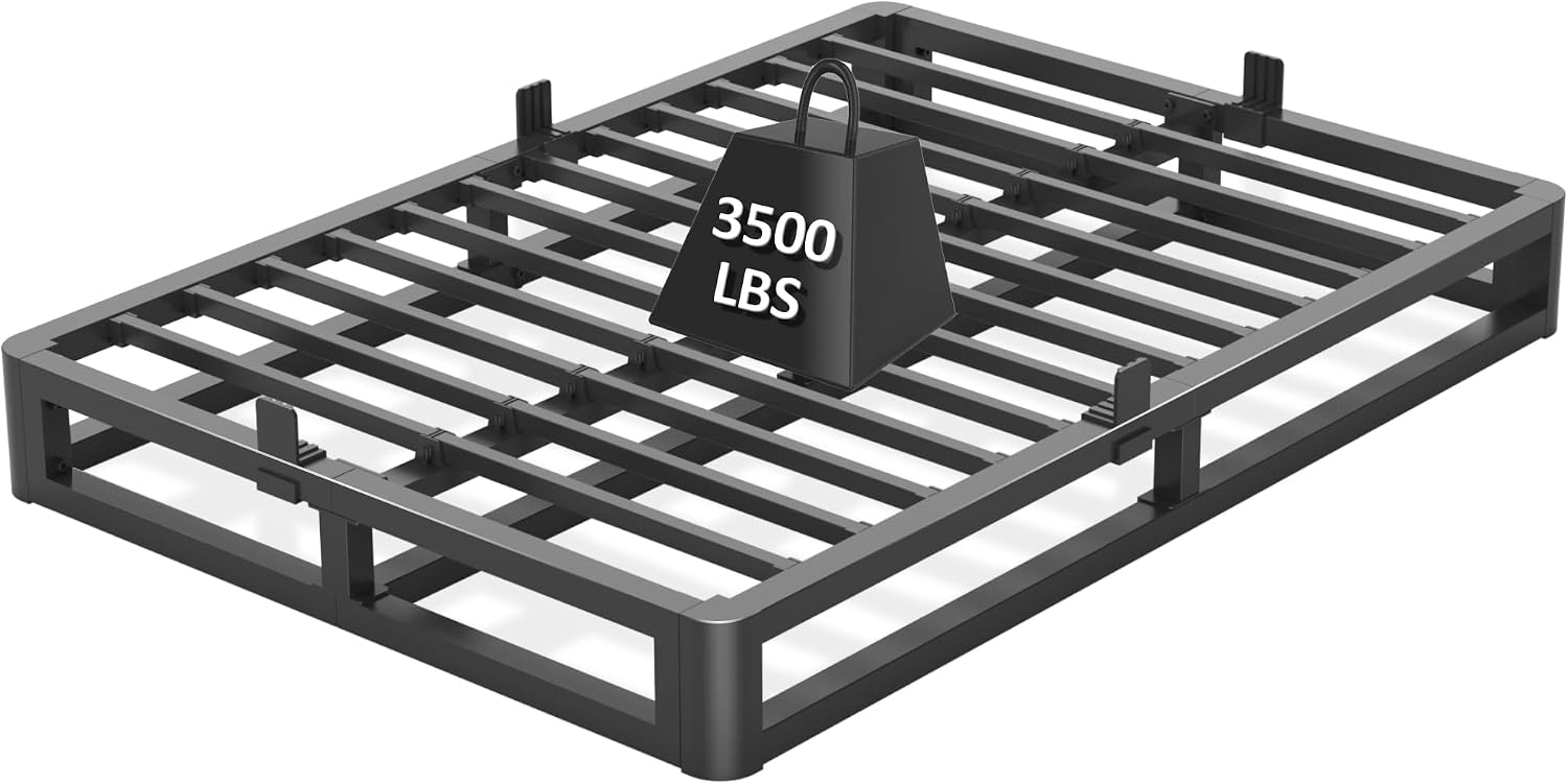 Firpeesy 6 Inch Queen Bed Frame with Round Corner Edges, Low Profile Queen Metal Platform Bed Frame with Steel Slat Support, No Box Spring Needed/Easy Assembly/Noise Free Mattress Foundation