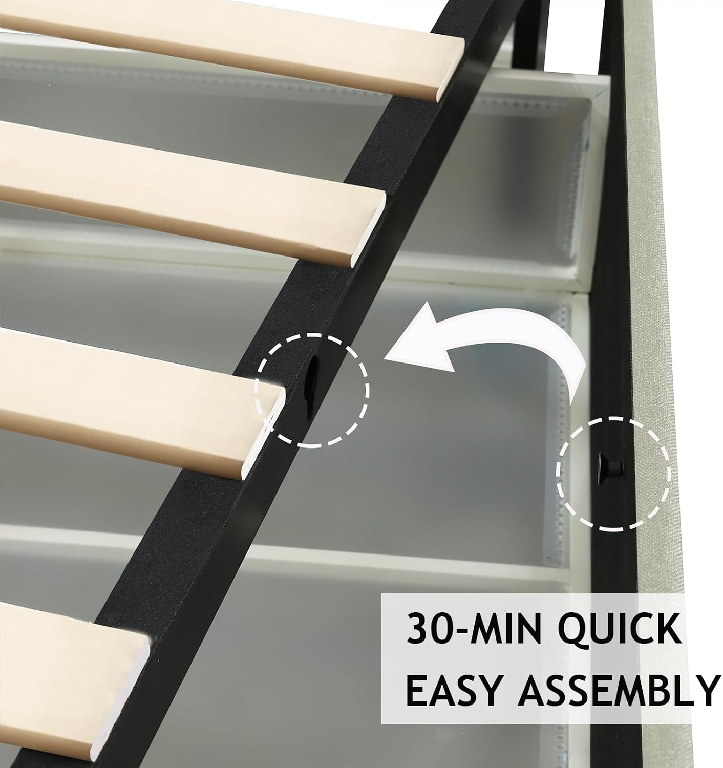 Queen Size Storage Bed Frame with 2 Drawers, Ivory Velvet Upholstered Wingback Platform Bed, Vertical Channel Tufted Headboard, Metal Frame Support, No Box Spring Needed | 2 Drawers, Metal Frame Support, No Box Spring Needed, Quick-Setup Tooling