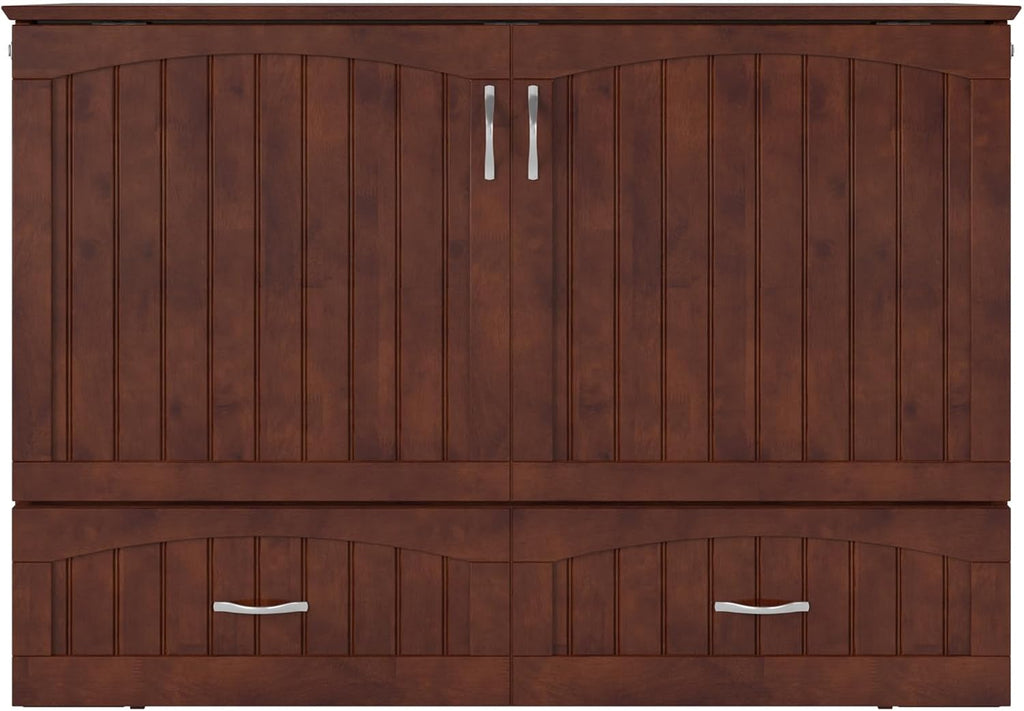 AFI, Southampton Murphy Bed Chest Full with 6' Mattress, Built-in USB Charger & Storage Drawer, Walnut