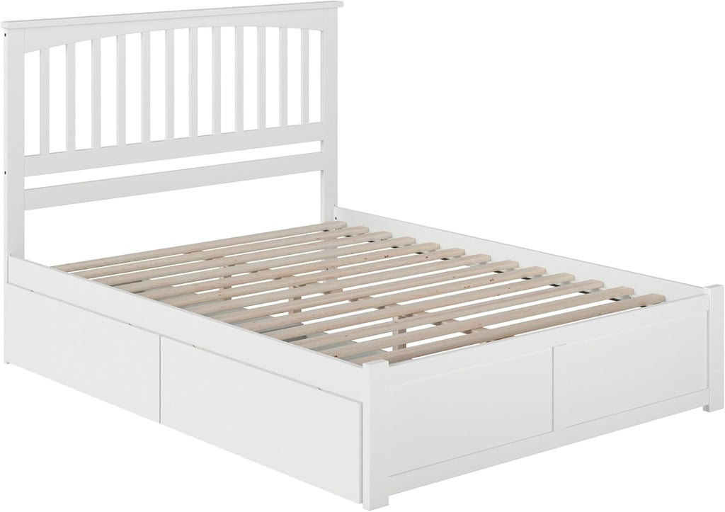 AFI, Mission Queen Platform Bed with Footboard & Storage Drawers, White