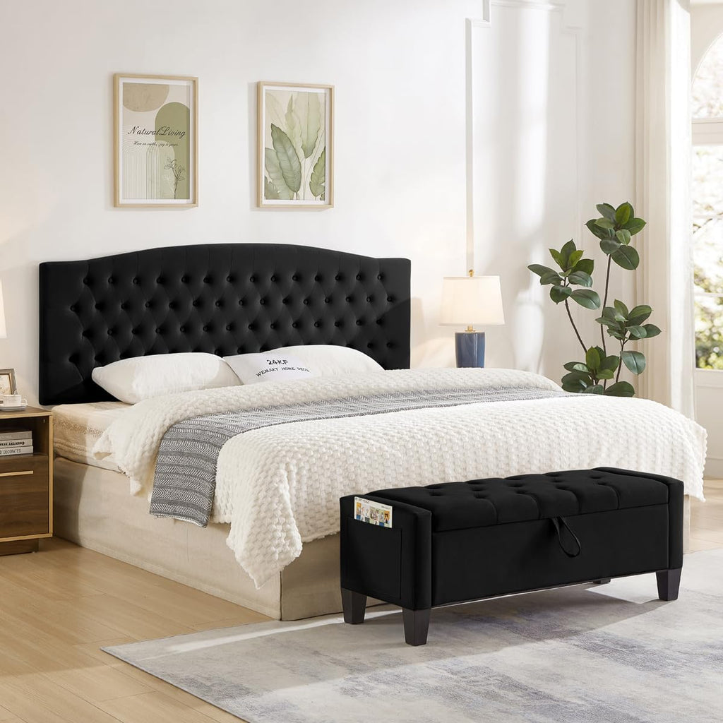 24KF Upholstered Tufted Button Velvet Wall Mounted Headboard,Comfortable Fashional Headboard King/CA King Size, 6058-K-Black