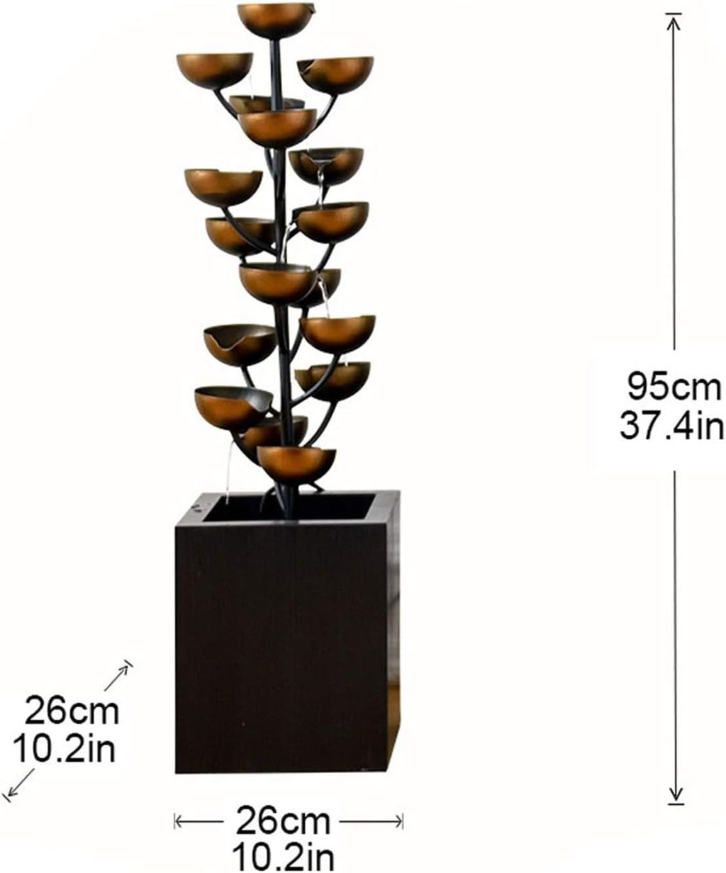 Tabletop Fountain Luxury Retro Wrought Iron Indoor Fountain Creative Living Room Entrance Office Decoration Fountain Cascading Metal Bowl Waterfall Handmade, 37.4' H Desktop Fountain