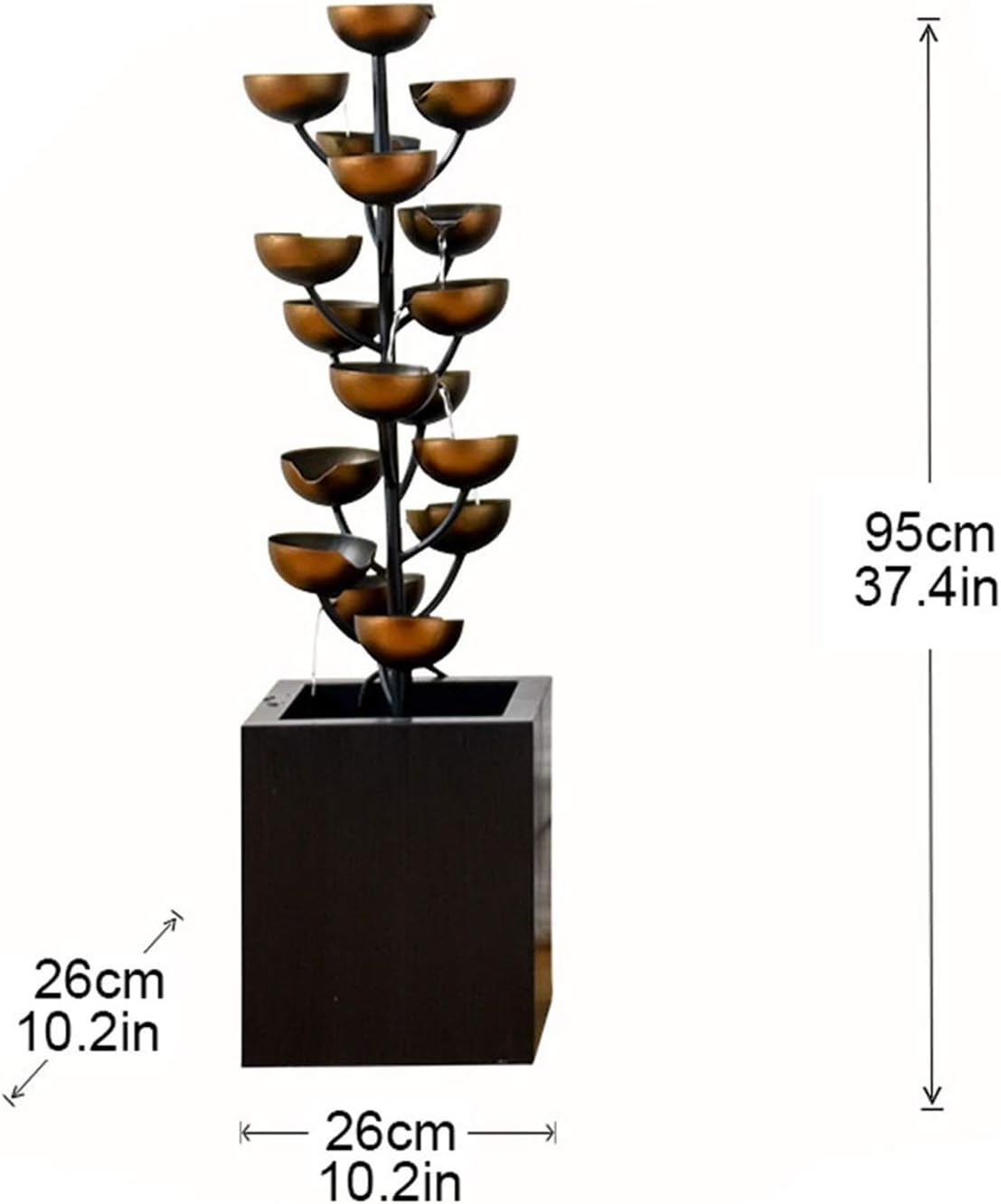 Tabletop Fountain Luxury Retro Wrought Iron Indoor Fountain Creative Living Room Entrance Office Decoration Fountain Cascading Metal Bowl Waterfall Handmade, 37.4' H Desktop Fountain