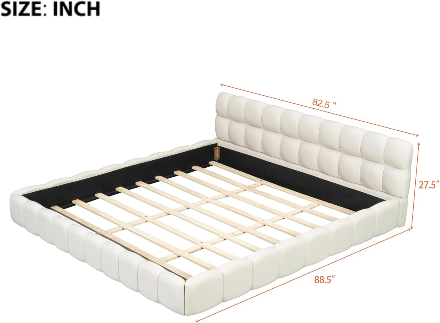 Merax Modern Tufted Platform Bed with Headboard King, Linen Upholstered Floor Bed Frame with Solid Frame, No Box Spring Needed, Beige